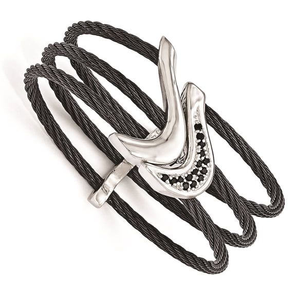 Titanium/Silver Two-Tone Bracelet Gemstones Other Stone 27 mm 6 in Edward Mirell Titanium Black Ti Sterling Silver Spinel Cable Flexible Cuff