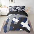 thumbnail image 2 of Manfei Modern Geometric 7pcs Bedding Comforter Set,Stripe Lines Pattern Queen Bedding Sets,Deepblue Gray Black Queen Sheet Sets For Girl Boys,Super Cozy Room Decor Reversible, 2 of 8