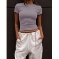 thumbnail image 3 of Crop Workout Tops for Women Pack Summer Short Sleeve Gym Athletic Compression Shirts Cute Tight Basic Tops Tee, 3 of 6