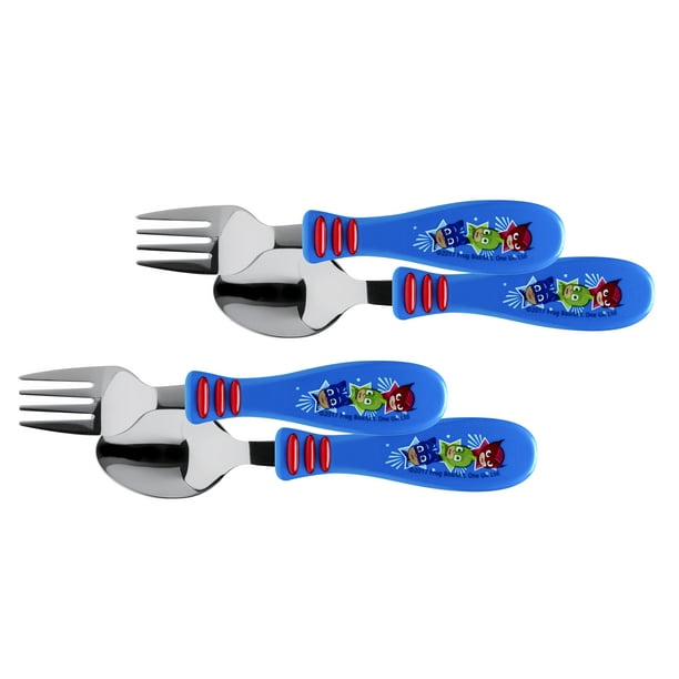 Zak Designs Kids Fork Spoon Stainless Steel Plastic Flatware 4 Piece