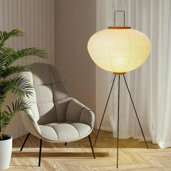 Elinkume Handmade rice paper modern floor lamp for bedroom, living room and office (bulb not included).