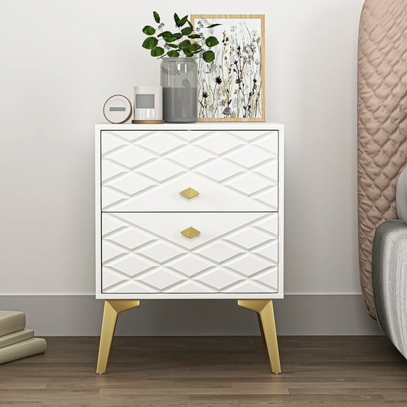 Kepooman Nightstand, End Table Side Cabinet Table with Drawers, Nightstand Side Table for Bedroom, White