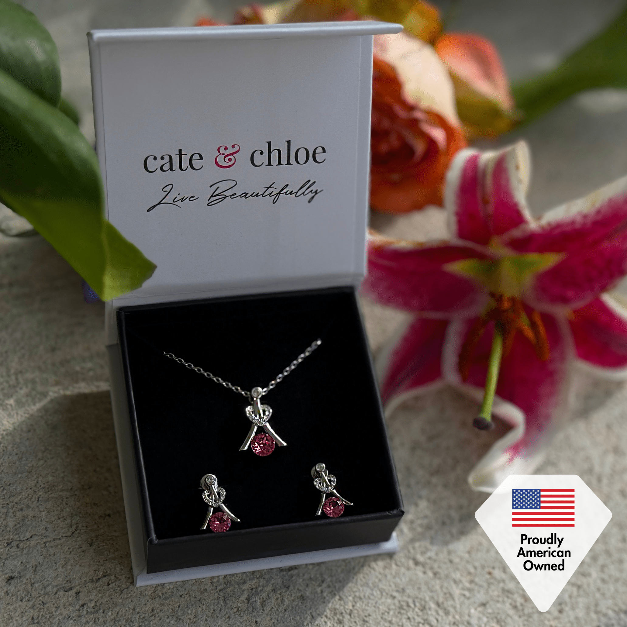 Cate & Chloe Serenity January Birthstone 18k White Gold Plated Women Jewelry Set, Swarovski Crystals