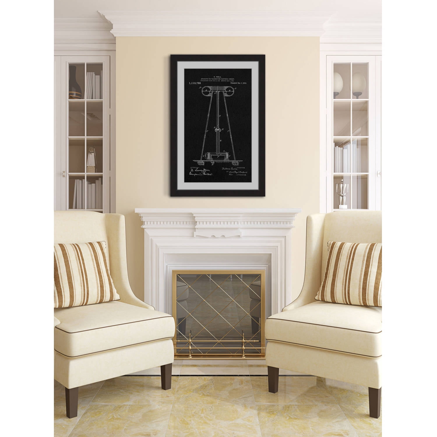 "Tesla Coil 1914 Black Paper" Framed Painting Print