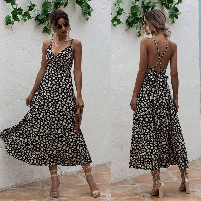 FcBaudy Robe Sans Manches à Col Rond, Robes d'Été pour Femmes, Robes d'Été à Imprimé Floral Boho Longue Robe de Soirée Robe de Plage Robe d'Été pour Femmes