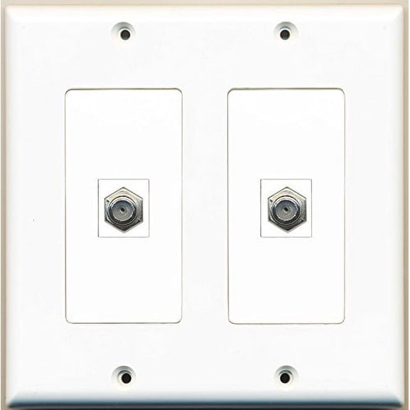 RiteAV - 2 Port Coax Cable TV- F-Type - Dual Gang Wall Plate Eggshell White