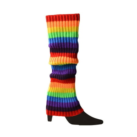 

CHOMOEN Lady Warm Slim Gothic Hip Hop Long Socks Rainbow Striped Ribbed Knit Leg Warmers