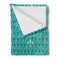 thumbnail image 2 of Turquoise Soft Flannel Fleece Throw Blanket, Fleur De Lis Pattern Lily Ornate Medieval Interior Monochromic Art, Cozy Plush for Indoor and Outdoor Use, 50" x 60", Teal Almond Green, by Ambesonne, 2 of 5