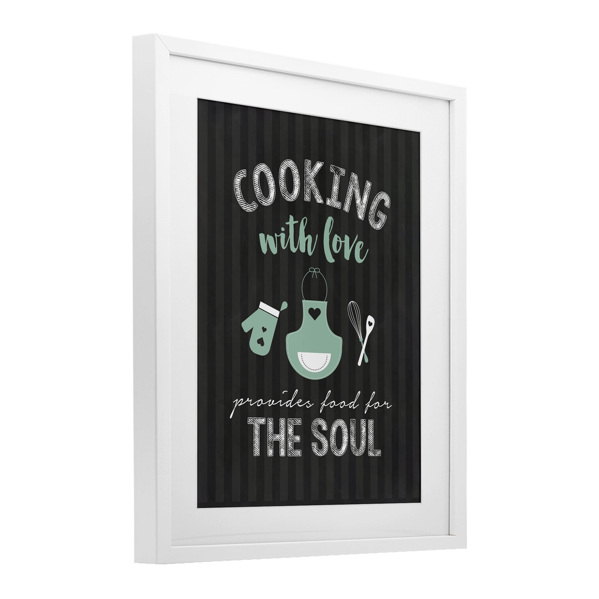 Food For Soul Black & Green White Framed Print Under Glass, design by Lettered and Lined