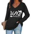 thumbnail image 1 of ICHUANYI Liquidación Moda Mujer Cuello en V Camiseta de manga larga Estampado Hombro frío Blusa suelta Tops ICHUANYI WER202308173216, 1 of 3