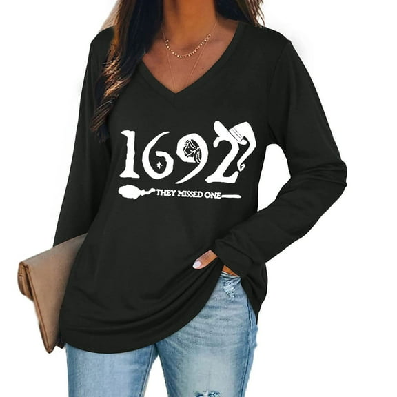 Edvintorg Graphic Tees for Women Fashion Woman V-Neck Long Sleeve T-Shirt Letter Printing Loose Fit Basic Blouses Fall Spring Basic Shirts Tops