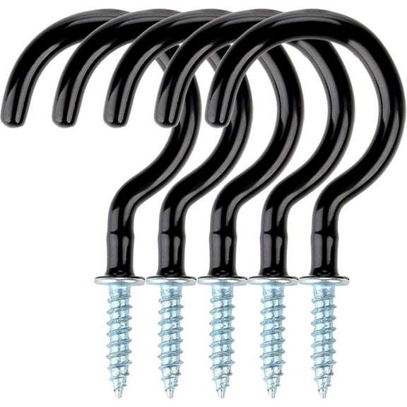 Cup Hooks,30 Pcs Cup Hooks Screw in Hooks Black Mug Holder Plastic Coated Heavy Duty Hook Hangers - 50mm (2 inch)