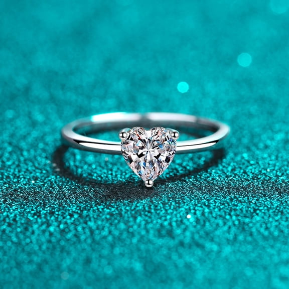 Single 0.5 Carat Heart Moissanite Rings for Women - 925 Sterling Silver Wedding Band Ring & Engagement Party Jewelry Gift