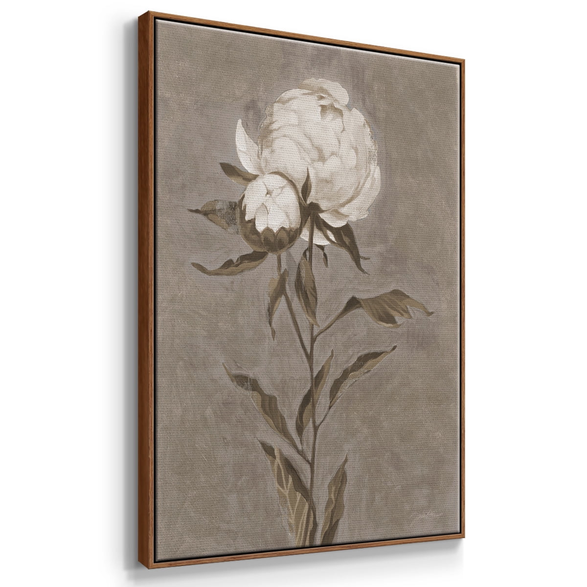 Pretty as a Peony II Framed Premium Gallery Wrapped Canvas - Ready to Hang - 17 x 25 - Walnut Floating Frame