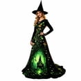 thumbnail image 3 of Witch Dress for Women Halloween Long Sleeve Lace V Neck Vintage Gothic Maxi Dress Allover Halloween Print Haunted House A Line Party Dress, 3 of 6