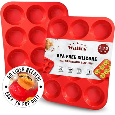 Walfos Muffin Pan Set - 12 Cups Regular Silicone Cupcake Pan, Non-stick and BPA Free, Great for Making Muffin Cakes, Tart, Fat Bombs - Dishwasher Safe, 2-Piece