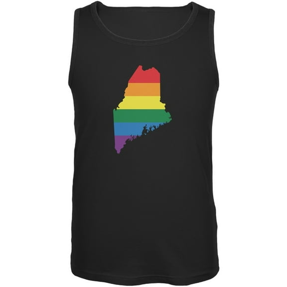 Maine LGBT Gay Pride Rainbow Black Adult Tank Top - Large