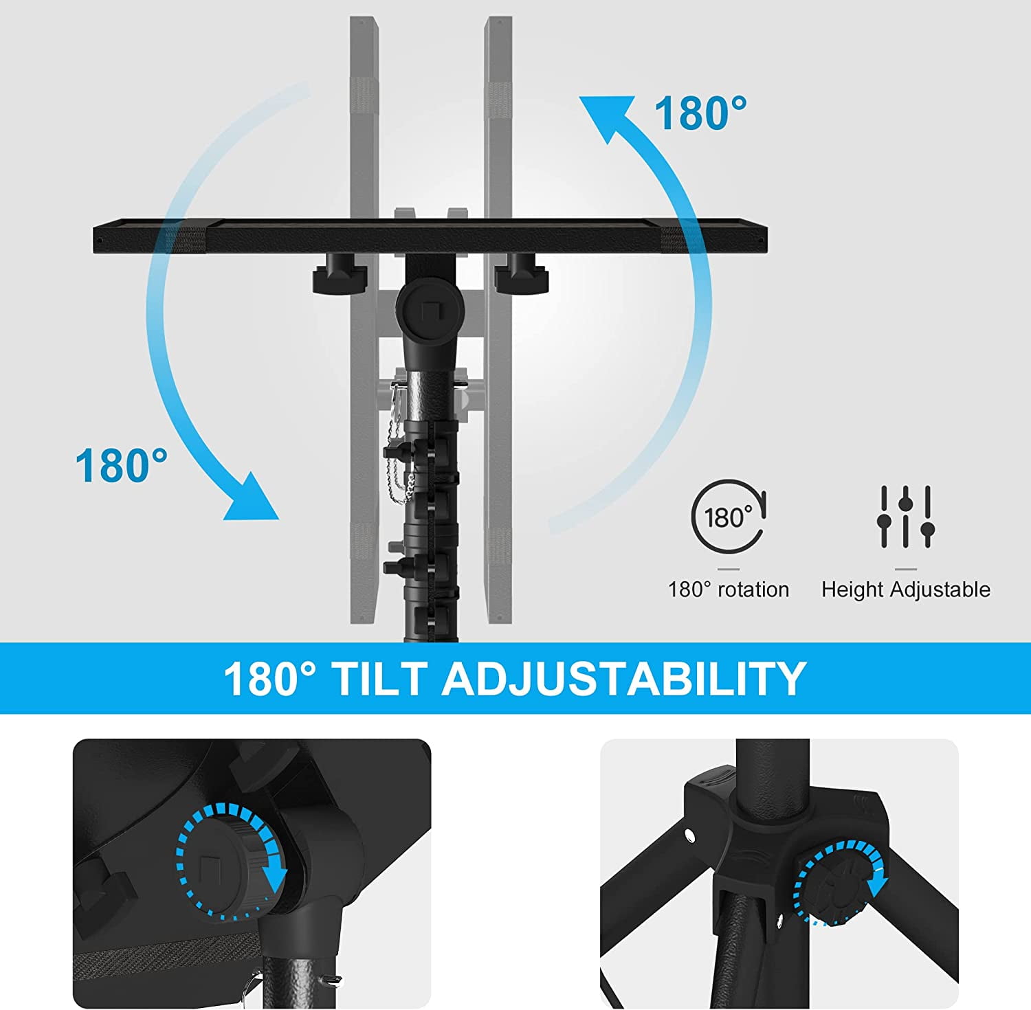 Adjustable Floor Stand Tripod with Gooseneck Phone Holder for Laptop, Projector, DJ Racks in Office, Home, Stage, Studio (Height 23.5" to 46.5")