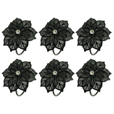 

Hemoton 6PCS Halloween Metal Mesh Flower Napkin Ring Halloween Party Napkin Buckle Black