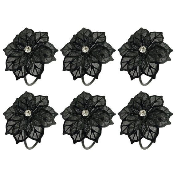 LEORX 6PCS Floral Napkin Buckles for Elegant Black Napkin Holder Decor