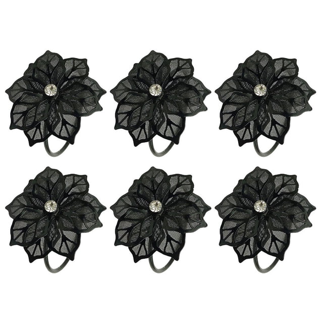 6 unids Halloween Metal Malla Flor Anillo Servilleta Halloween Party Party Hebilla Black