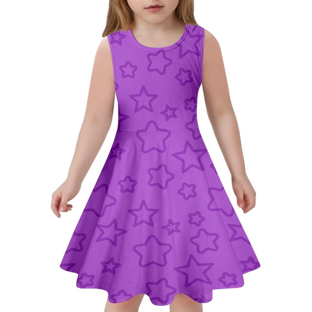 Robe d'Été pour Filles Robe Évasée Sans Manches Teinture sur Nœuds pour Filles Robe Princesse