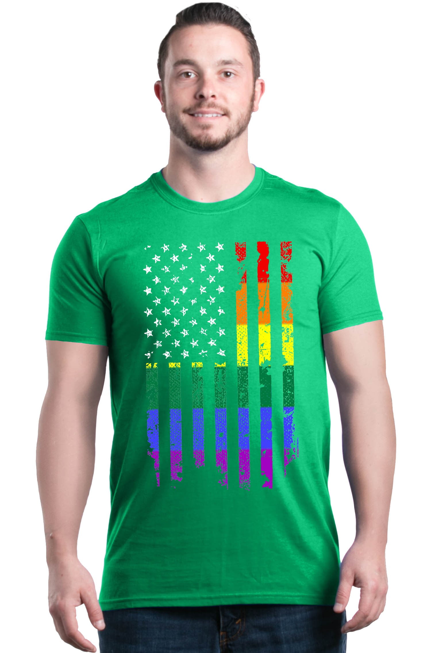 Shop4Ever Men's Distressed Rainbow Flag 