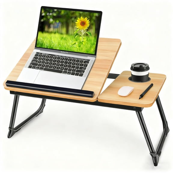 Adjustable Laptop Desk for Bed, Bed Table for Laptops, Laptop Stand for Beds, Lap Desk Foldable Bed Desk for Laptops and Writing, Portable Beds Tray Table with Cup Holder