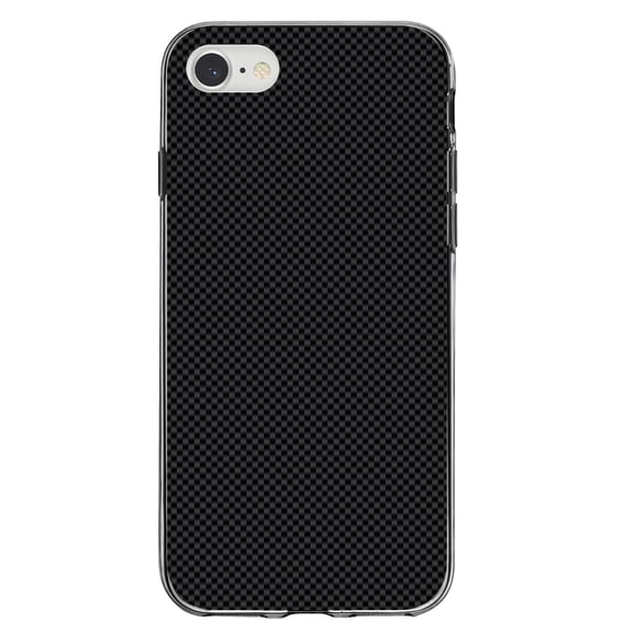 DistinctInk Clear Shockproof Hybrid Case for iPhone 7 8 SE (2020 Model) 4.7" Screen TPU Bumper Acrylic Back Tempered Glass Screen Protector - Black Grey Carbon Fiber Printed Design