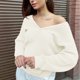 thumbnail image 2 of Suéter de Invierno Gibobby de Manga Larga Con cuello en V color sólido para Mujer blanco XL, 2 of 5
