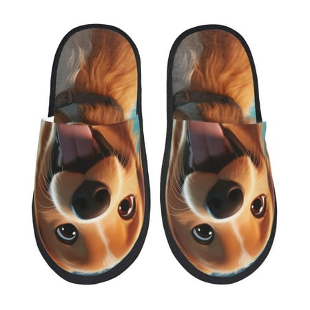 Balery Blue Sky Cute Dog Slient Indoor Furry Fleece Comfort House Shoes Soft Non-Slip Home Shoes Cotton slippers House Slippers-- Large