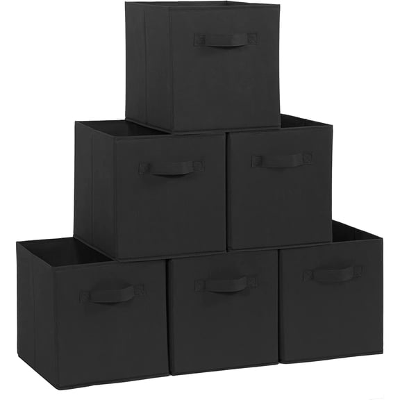 Storage Cubes, 11 Inch Durable 6 Pack Fabric Foldable Collapsible Bins with Handles for Organization, Closet, Shelves, Offices, Toys, Black