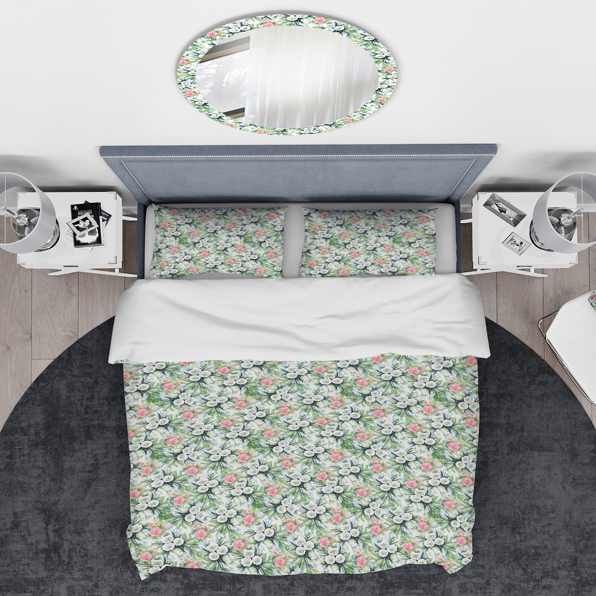Designart 'Blue, Purple White Abstract Floral Pattern' Traditional Duvet Cover Set