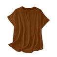 thumbnail image 4 of CBASIHI Womens Oversized Short Sleeve Tops- Vintage V Neck Casual Summer Basic T Shirts Coffee Size 2XL, 4 of 9
