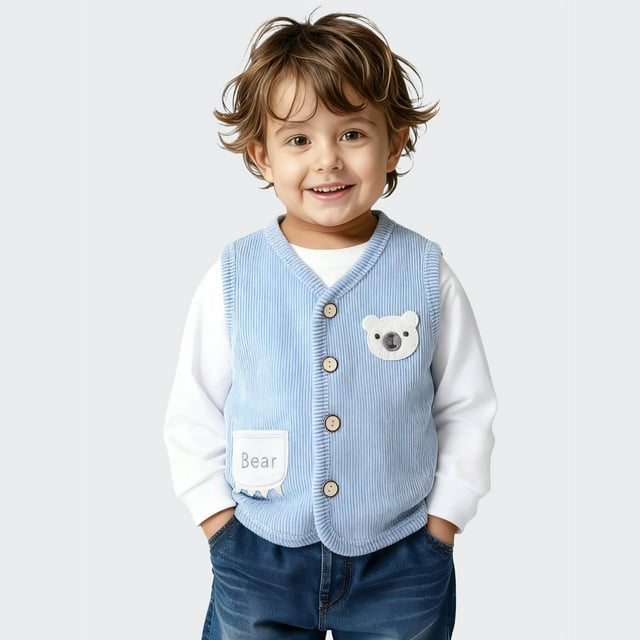 Cowsor Unisex Baby Vest Knitted Soft Uniform Cotton V-Neck Sleveeless Waistcoat Vest