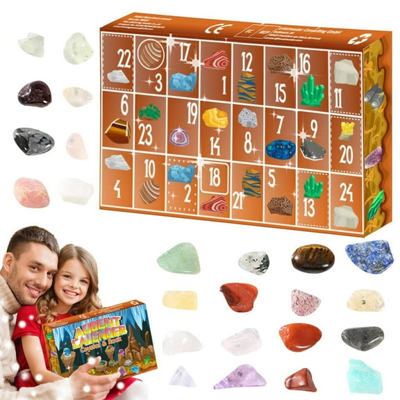 Gemstone Advent Calendar 2025, 24 Days of Natural & Healing Stones, Educational Rocks and Minerals Collection for Christmas Countdown, Gift for All Ages