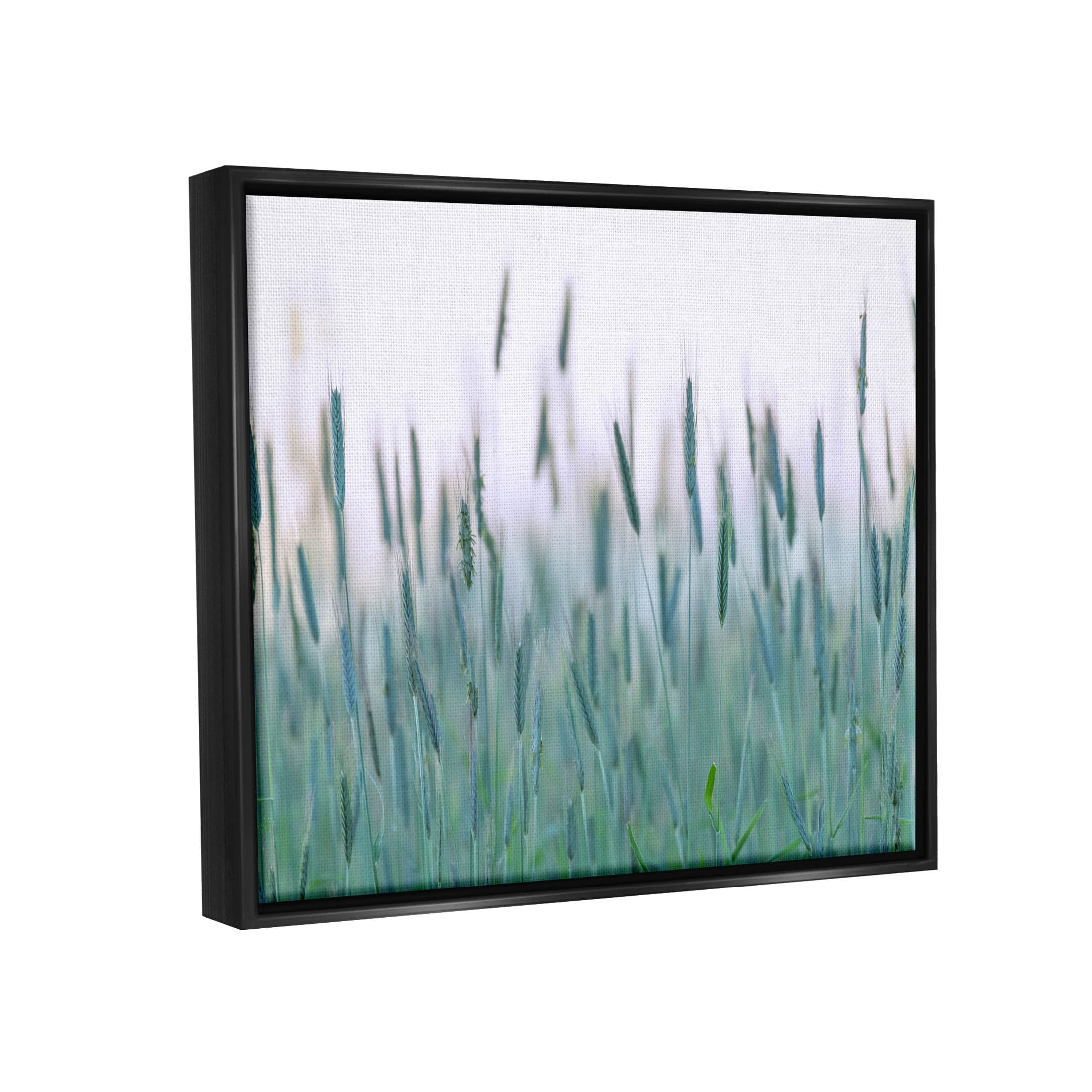 Green Wheat Field Sprigs Landscape Photograph Jet Black Framed Art Print Wall Art