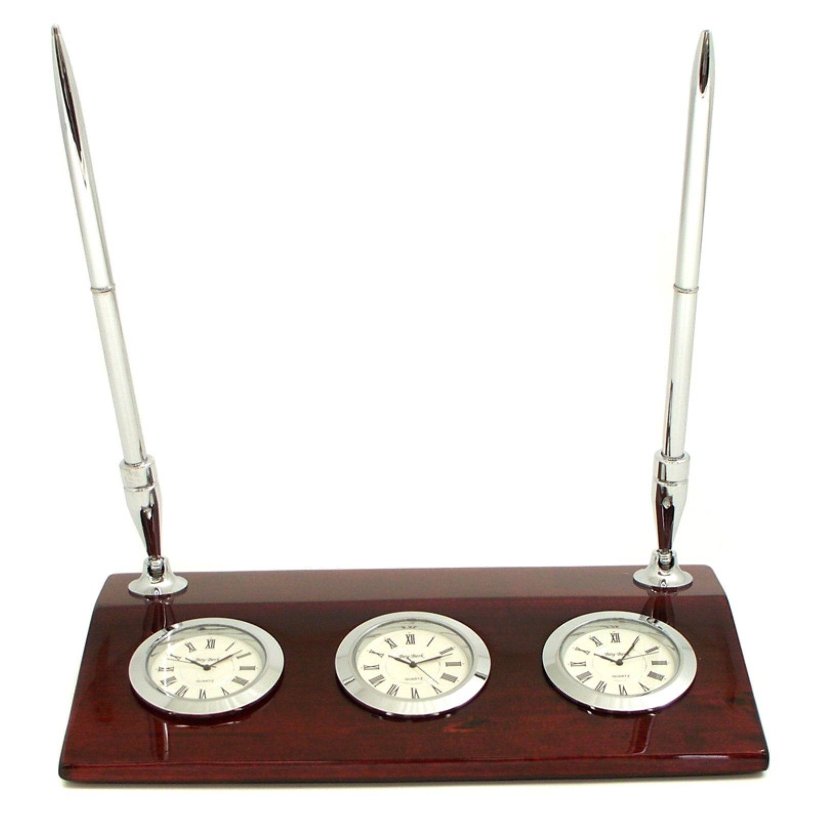 Bey Berk International Triple Time Zone Desk Clock With Pen Set