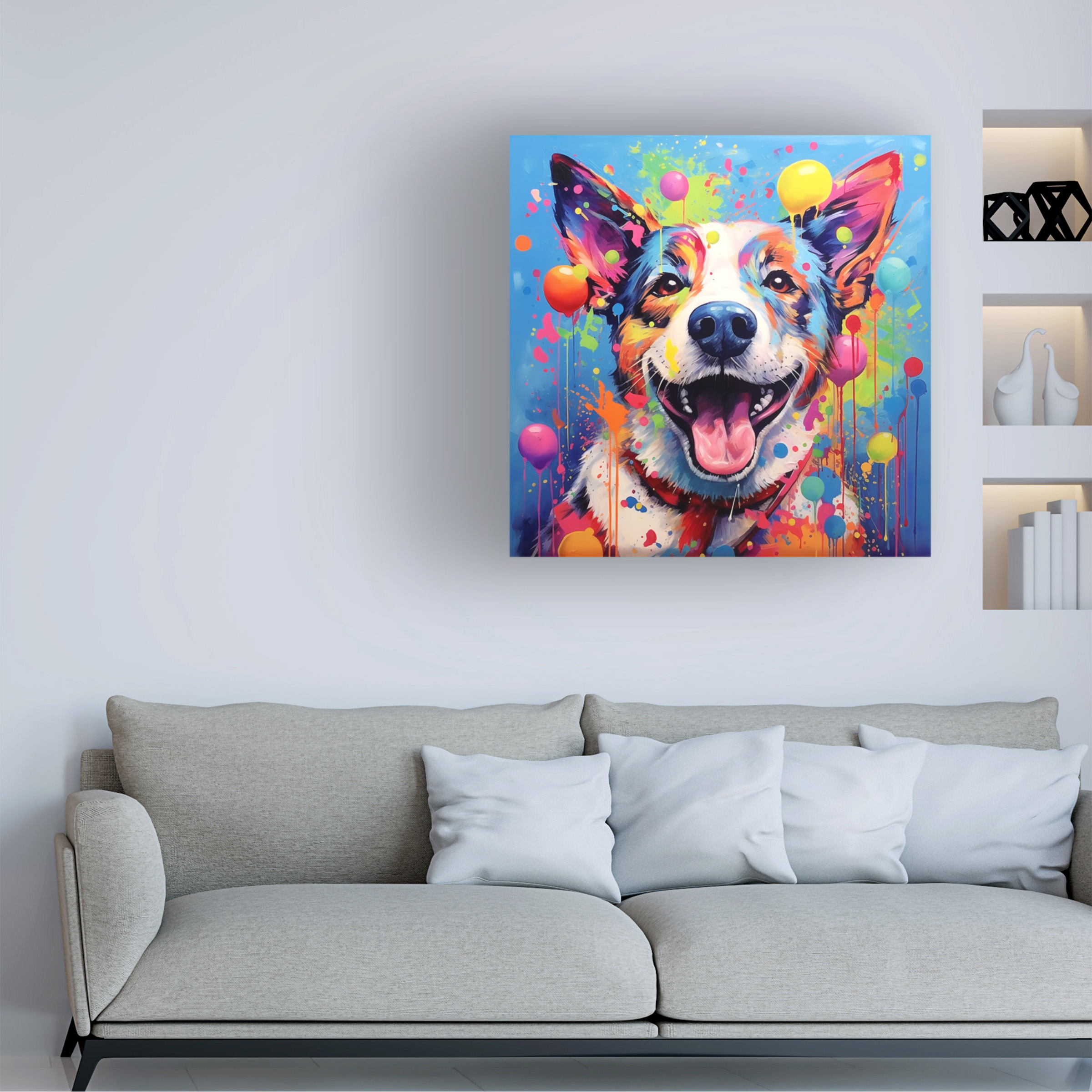 Canvas Wall Art - Ray Heere 'Happy Dog 8' Wall Art for Living Room, Bedroom, or Office Décor by Trademark Fine Art - 24 x 24 Inches