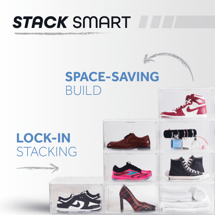Kicks & Co XL Shoe Storage Clear Plastic Stackable Shoe Box with Lids for Sneakers Fits Up to Size 13, 5 pack