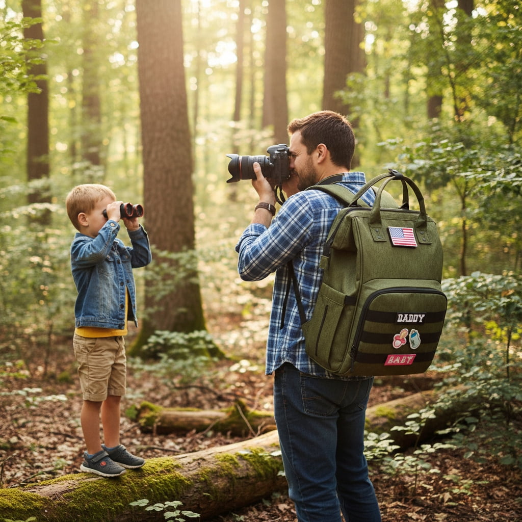 Diaper Bag Backpack for Dad and Mom with USB Charging Port Stroller Straps and Insulated Pocket,army military Travel Nappy Backpack for daddy mommy (Green)