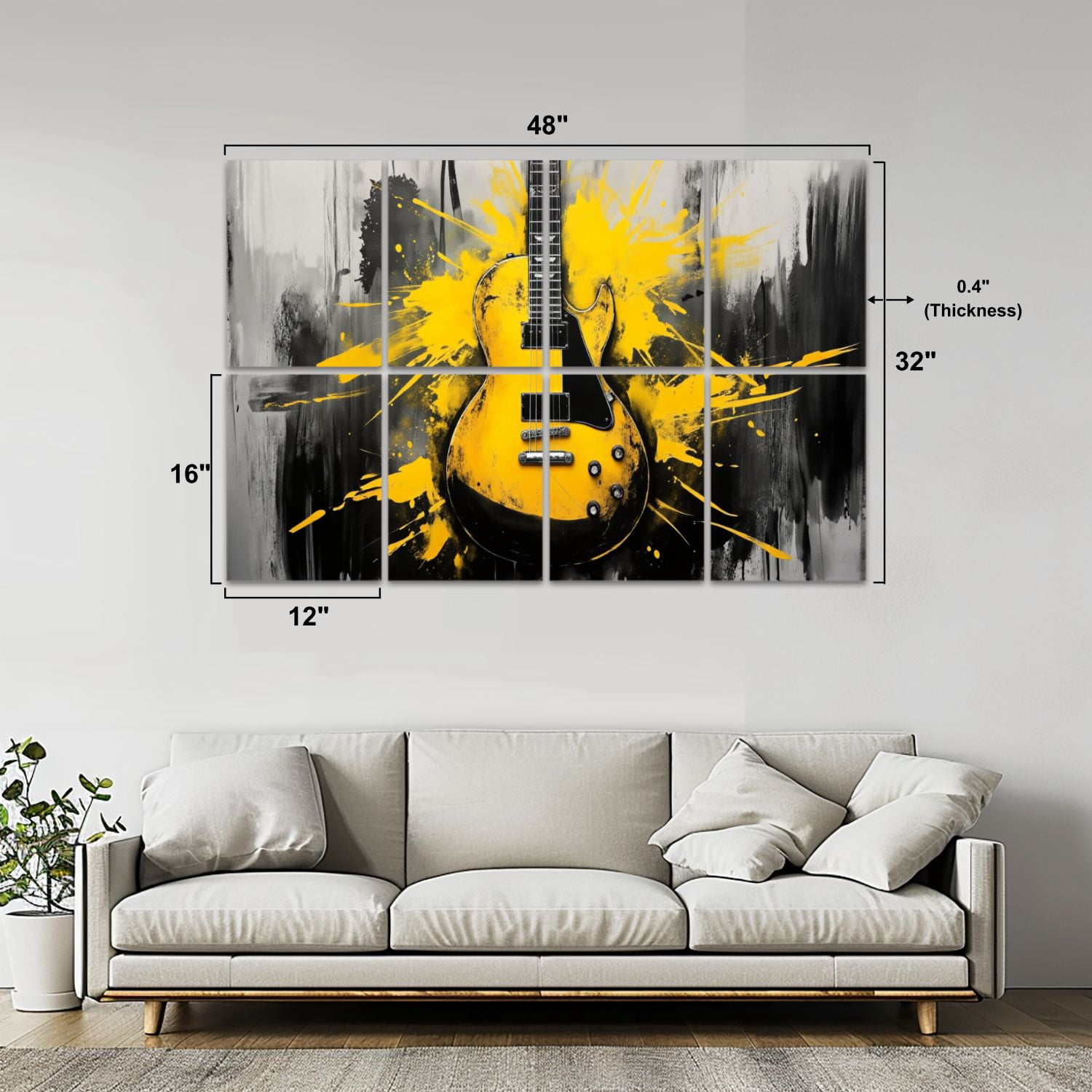 8 Pack Art Acoustic Panels Sound Absorbing Musical Instrument Graffiti Yellow Jazz Drum Piano Pop Music Decorative Soundproof Wall Panels Self Adhesive for Nursery Game Room Bedroom 48"x32"