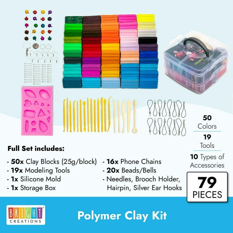 CiaraQ Polymer Clay Starter Kit, 50 Colors (1oz/Block) Oven Bake