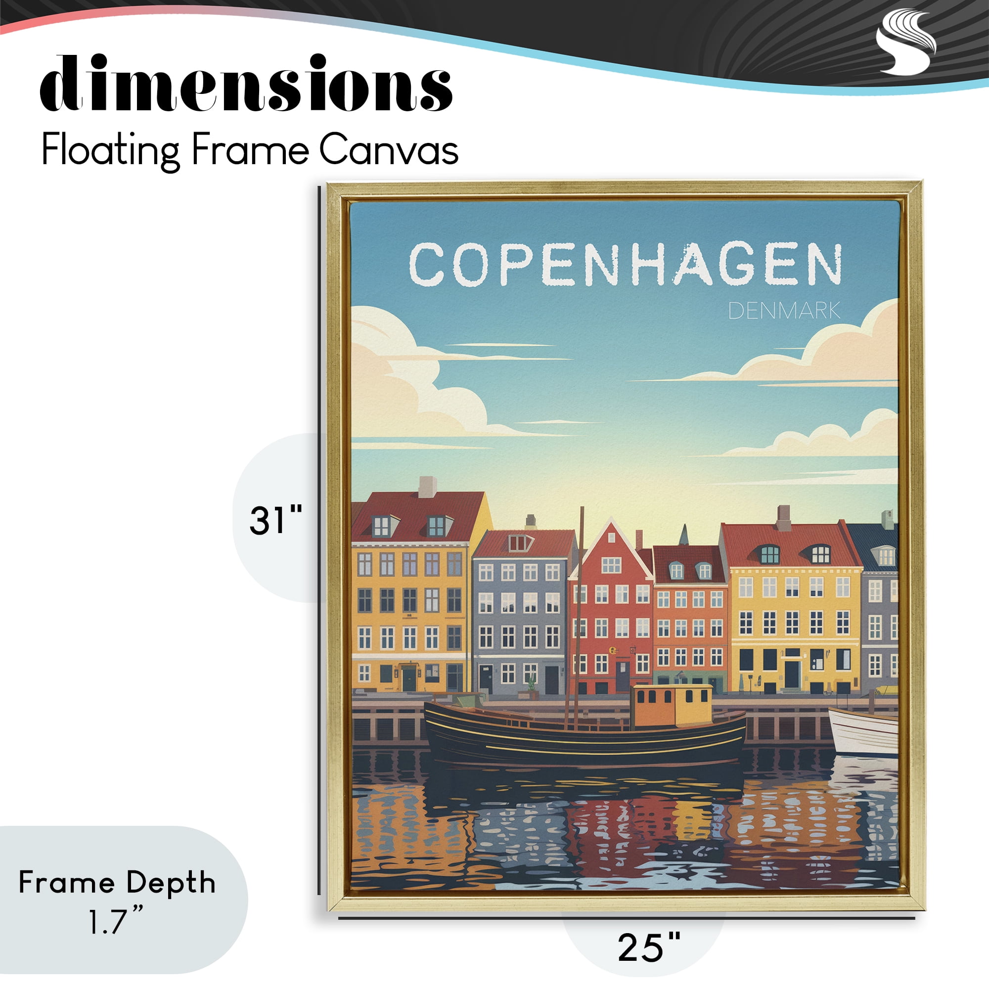Stupell Industries Copenhagen Cityscape with River Gold Framed Floater Canvas Wall Art, design by Andreas Magnusson