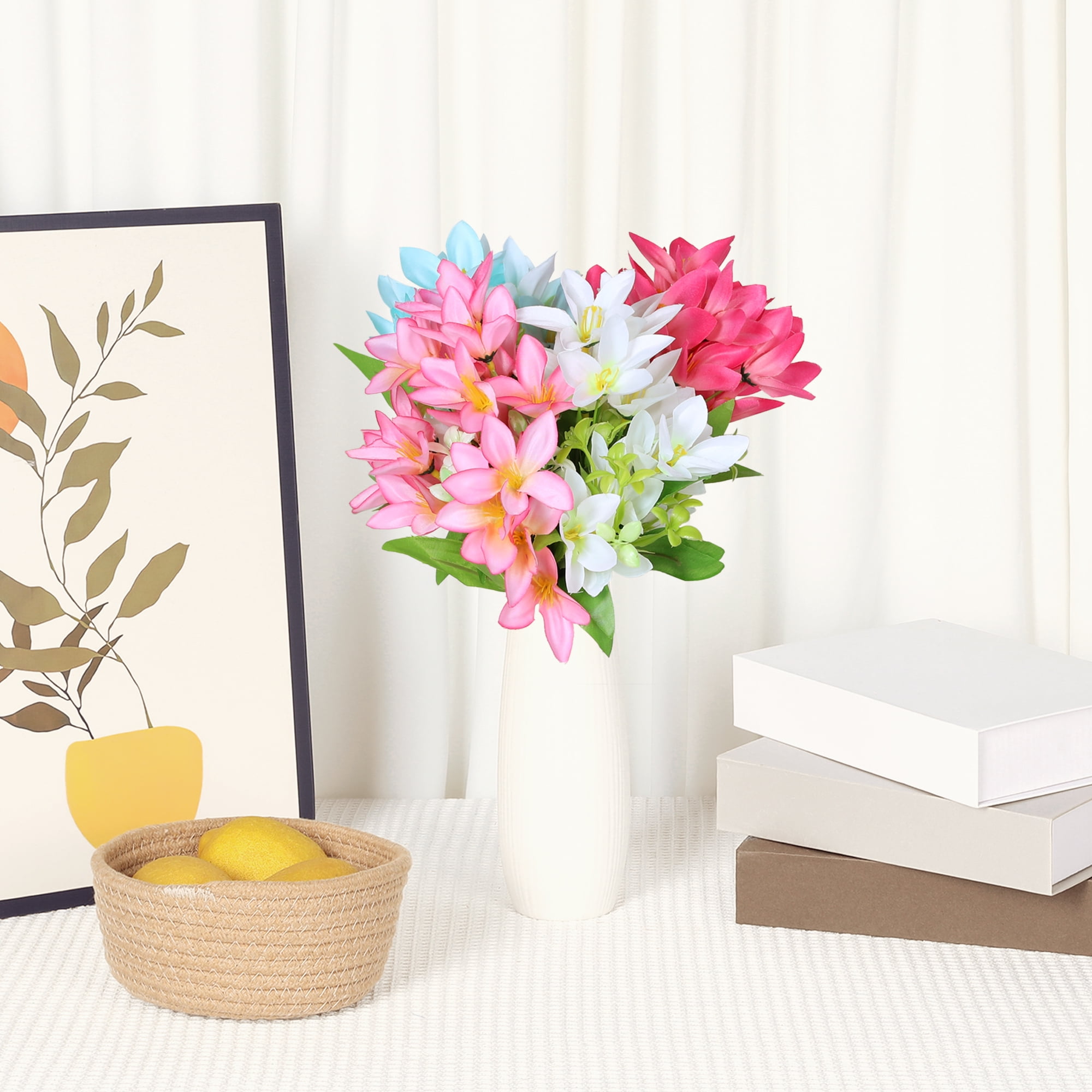 Unique Bargains 6 Pcs Artificial Lilies Flowers Real Touch Fake Floral for Home Blue