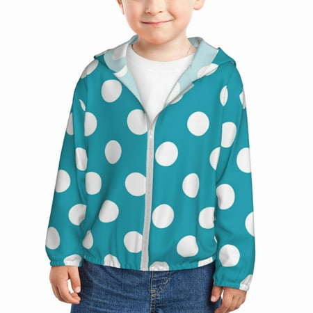 

Gaeub Sky Blue And White Polka Dot Print Athletic Sun Protection Hoodie for Kids Long Sleeve Outdoor UV Shirt Running Fishing Top for Boys Girls-4 Years