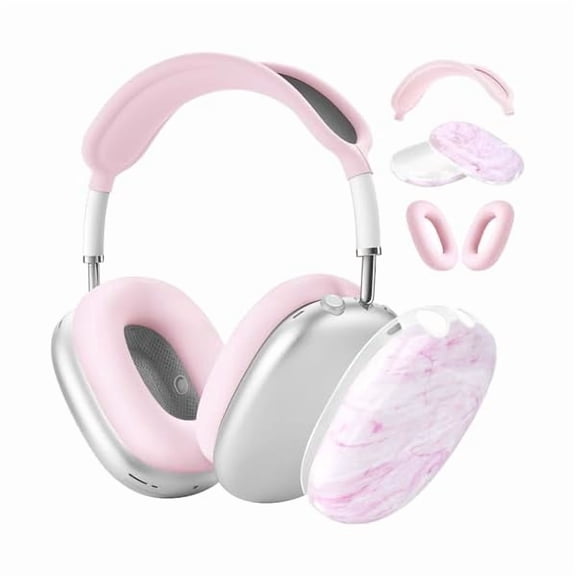 Case Cover for AirPods Max, Soft Silicone Skin Anti-Scratc Accessories Protective Cover for Apple AirPods Max Headphones, Colorful Star,Pink Marble