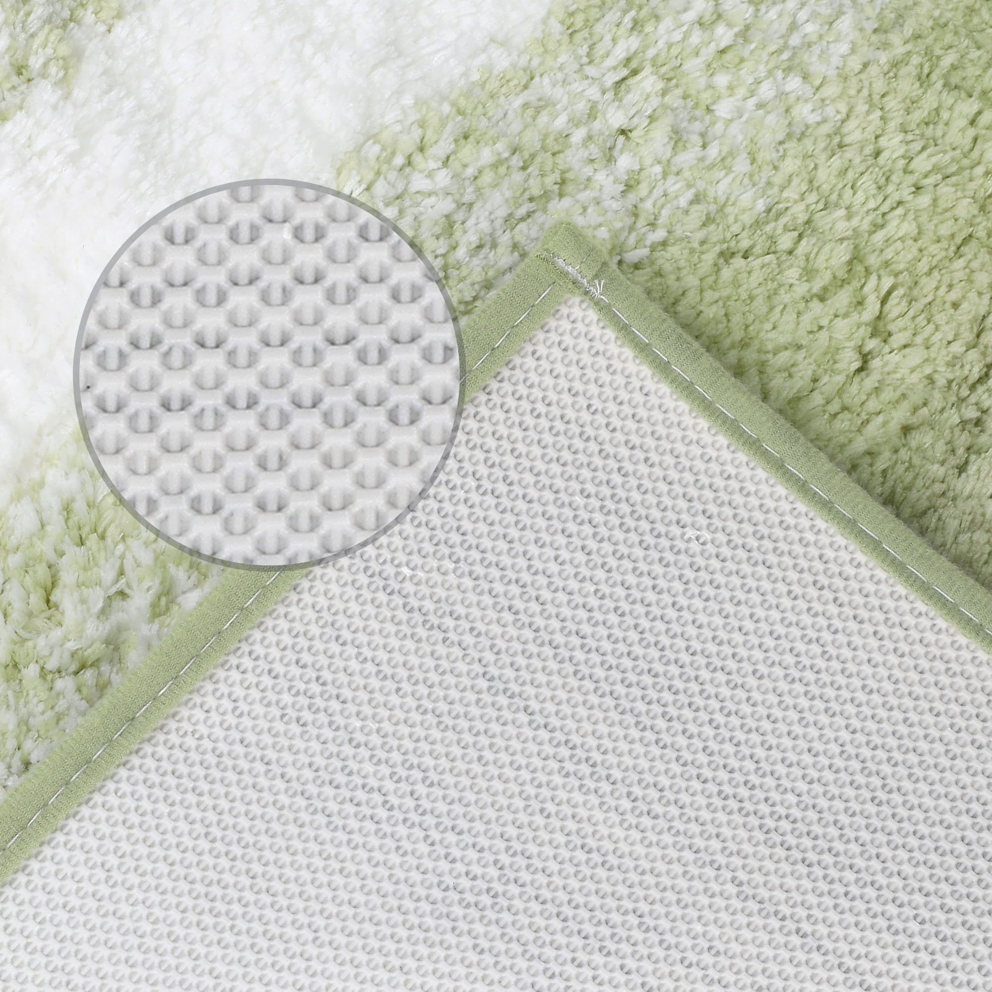 Unique Bargains Absorbent Bath Rug Non-Slip Plush Shaggy Bath Carpet Bath Mats Striped Green Rectangle 20" x 32"