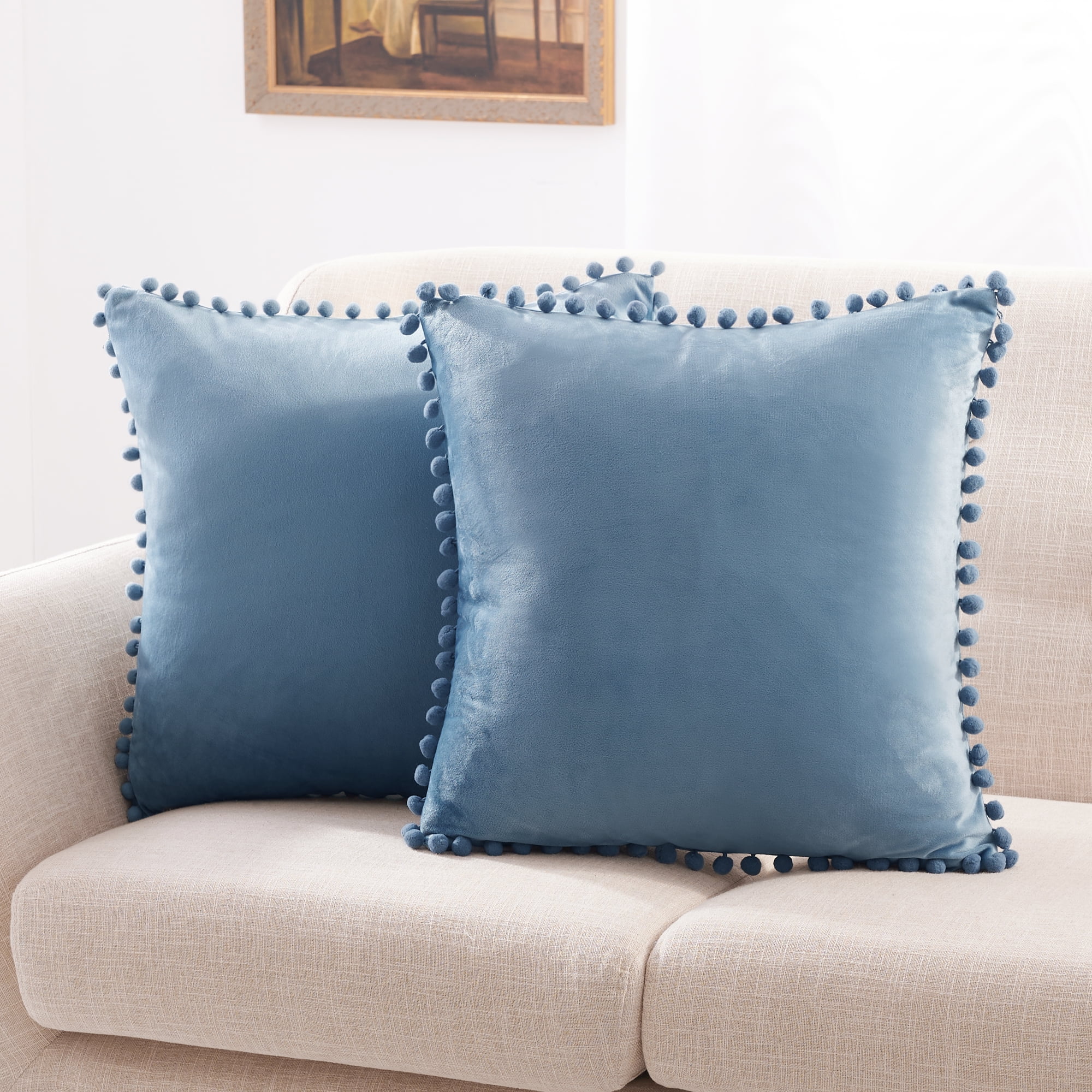 aqua velvet pillow cover Blue velvet pillow cover with fringe trim luxury velvet design on both sides lumbar  pillow cover