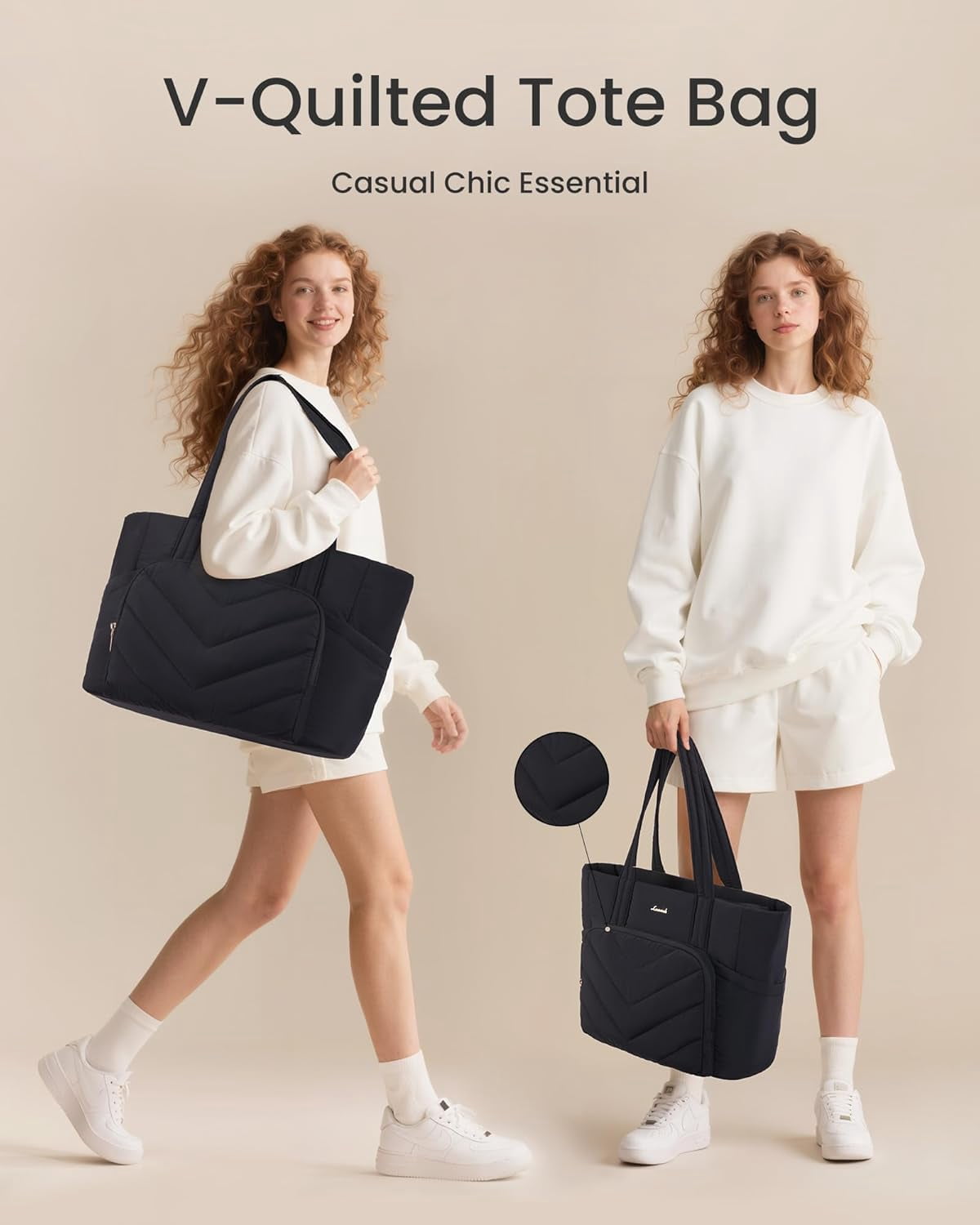 LOVEVOOK Tote Bag for Women, V-Quilted Puffer Tote Bag with Zipper, Large Puffy Shoulder Purse for Work Travel Nurse Teacher